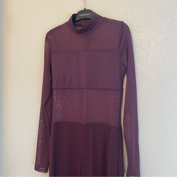 WEISSMAN Balera Dance Costume burgundy Culotte Unitard With Mesh MJ11187 MA - Picture 2 of 13